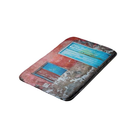 Rode, blauwe en grijze wand, deur en raam badmat (Gekanteld)