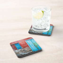 Rode, blauwe en grijze wand, deur en raam bier onderzetter