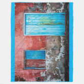 Rode, blauwe en grijze wand, deur en raam fleece deken (Voorkant)