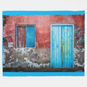Rode, blauwe en grijze wand, deur en raam fleece deken (Voorkant (Horizontaal))