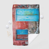 Rode, blauwe en grijze wand, deur en raam golfhanddoek (Insitu)