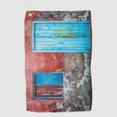 Rode, blauwe en grijze wand, deur en raam golfhanddoek (Voorkant)