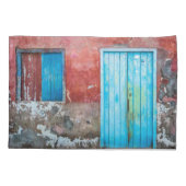 Rode, blauwe en grijze wand, deur en raam kussensloop (Achterkant)