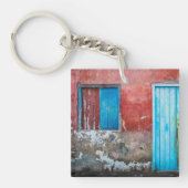 Rode, blauwe en grijze wand, deur en raam sleutelhanger (Voorkant)