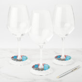 Rode, blauwe en grijze wand, deur en raam wijnglaslabel (Set)