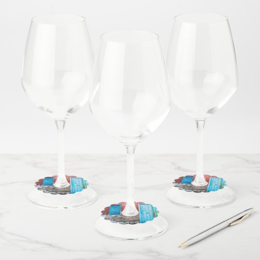 Rode, blauwe en grijze wand, deur en raam wijnglaslabel (Set)