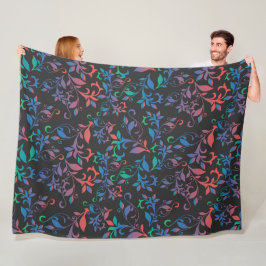 Rode, blauwe en groene Abstracte Floral op zwart Fleece Deken