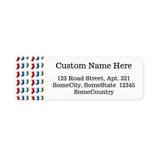 Rode, blauwe en groene kerstkousen etiket (Voorkant)