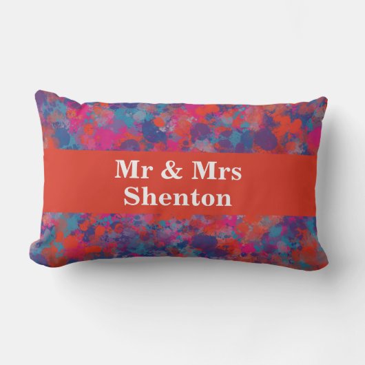 Rode, blauwe en roze druppels Abstract Kussen (Voorkant)