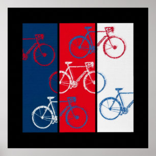 rode, blauwe en witte grafische en coole fietsen poster
