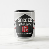 Rode, blauwe en witte ⚽ sport mok (Midden)