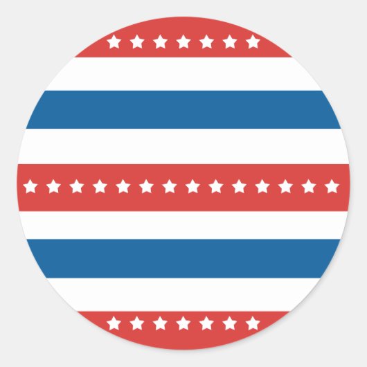 Rode, blauwe en witte strepen met witte sterren ronde sticker (Voorkant)