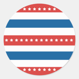 Rode, blauwe en witte strepen met witte sterren ronde sticker