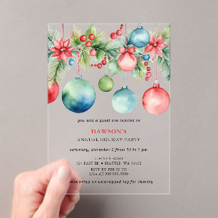 Rode Blauwe Festive Zakelijke Kerstparty Acryl Uitnodigingen