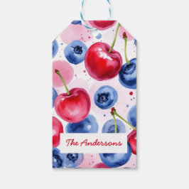 Rode Blauwe Fruit Cherry Berry Patroon Cadeaulabel