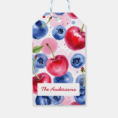 Rode Blauwe Fruit Cherry Berry Patroon Cadeaulabel (Achterkant)