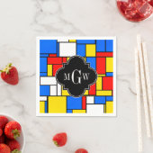 Rode Blauwe Gele Mondrian Blk Quatrefoil 3 Servetten (Insitu)