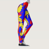 Rode Blauwe Gele Spletters van de Verf Abstracte L Leggings (Rechts)
