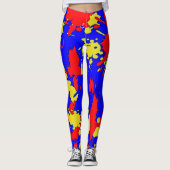 Rode Blauwe Gele Spletters van de Verf Abstracte L Leggings (Voorkant)
