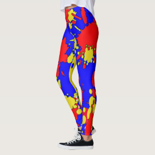 Rode Blauwe Gele Spletters van de Verf Abstracte L Leggings