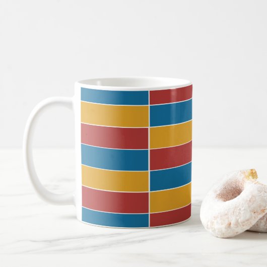 Rode Blauwe Gele Stripes Koffiemok (Met donut)