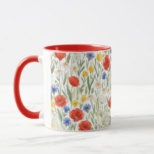 Rode Blauwe Gele Wilde Bloemen Bloemstukken Botani Mok