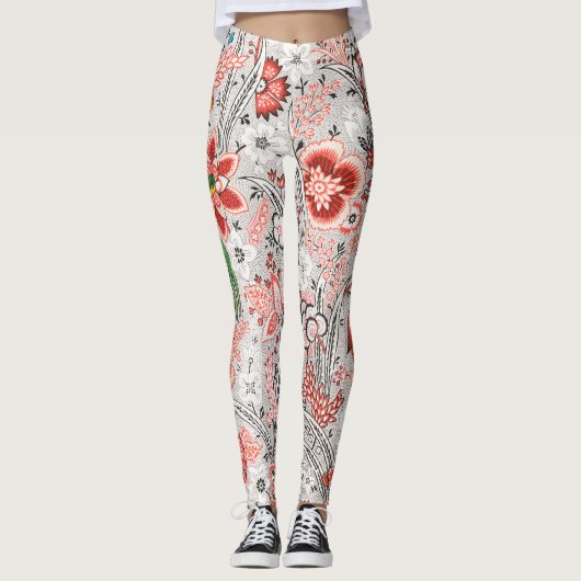 RODE BLAUWE GELE WILDE BLOEMEN TULPEN,BLADEREN FLO LEGGINGS (Voorkant)