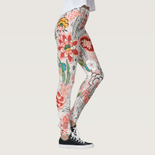 RODE BLAUWE GELE WILDE BLOEMEN TULPEN,BLADEREN FLO LEGGINGS