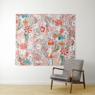 RODE BLAUWE GELE WILDE BLOEMEN TULPEN,BLADEREN FLO WANDKLEED