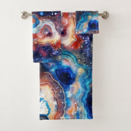 Rode Blauwe Geode Abstract met Kosmische Werveling Bad Handdoek