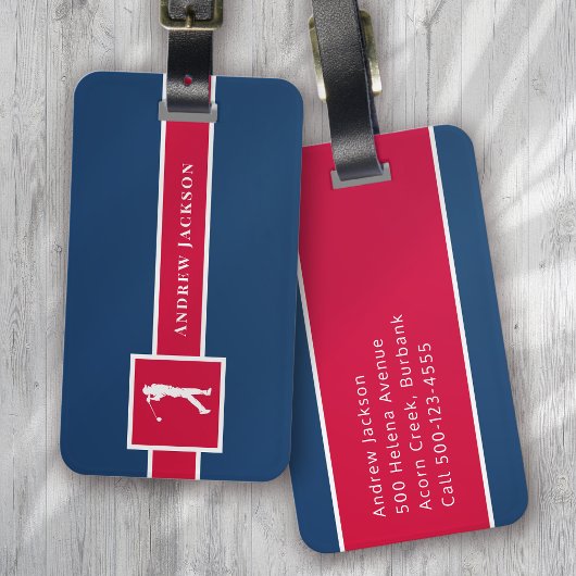 Rode Blauwe Gepersonaliseerde Monogram Golfer Bagagelabel