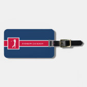 Rode Blauwe Gepersonaliseerde Monogram Golfer Bagagelabel (Voorkant horizontaal)