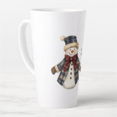 Rode Blauwe Geruite Kerstsneeuwman Latte Mok (Linkerhoek)