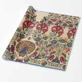 RODE BLAUWE GLOEISTROMEN EN PEACOCK Antiek Florenz Cadeaupapier (Uitgerold)