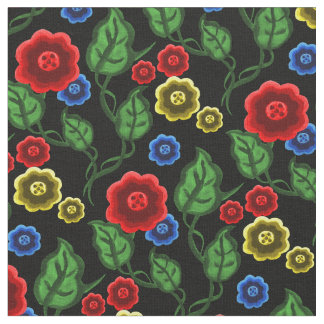 Rode/blauwe/goudbloemen/groene bladeren/Folk/zwart Stof