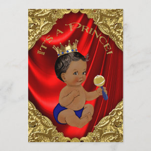 Rode Blauwe Gouden Etnische Prins Baby Shower Kaart