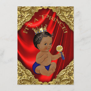 Rode Blauwe Gouden Etnische Prins Baby Shower Kaart