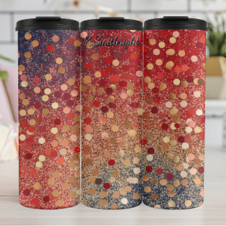 Rode Blauwe Gouden Glitter Stippen Thermosbeker