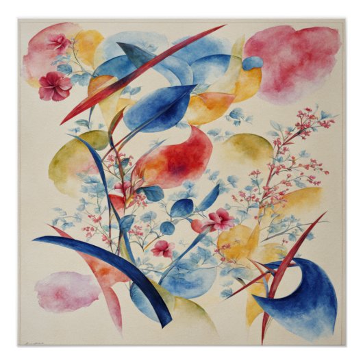 Rode, Blauwe, Groene, en Gele Abstracte Kunst Perfect Poster (Voorkant)