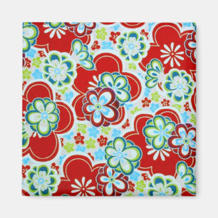 Rode, blauwe, groene en witte bloemen magneet