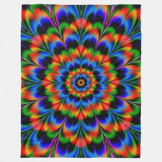 Rode Blauwe Groene Fractal Flower Fleece Deken (Voorkant)