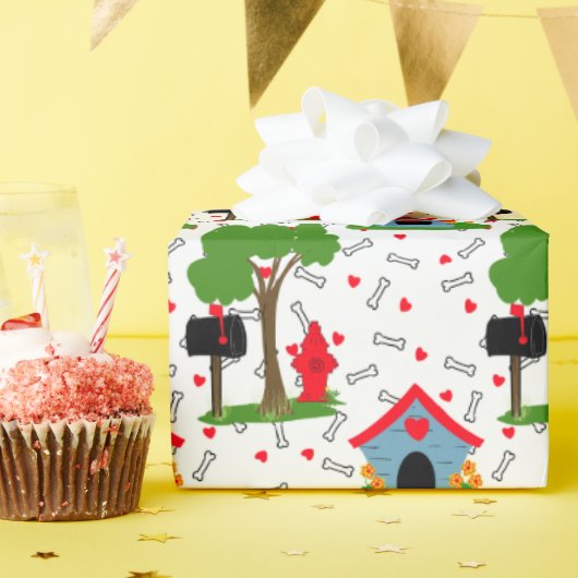 Rode blauwe groene hond huis botten cadeaupapier (Verjaardagsfeest)