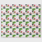 Rode blauwe groene hond huis botten cadeaupapier (Vlak)