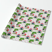 Rode blauwe groene hond huis botten cadeaupapier (Uitgerold)