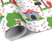 Rode blauwe groene hond huis botten cadeaupapier (Rol Hoek)