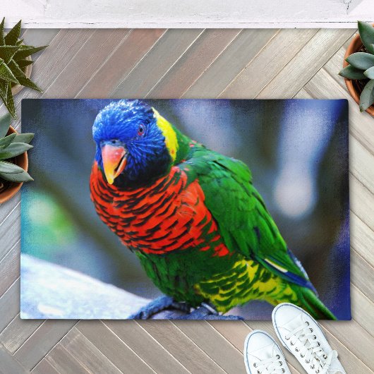 Rode blauwe groene lorikeet vogel stijlvolle fotog deurmat