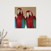 Rode, blauwe, groene Macaws (papegaaien) Poster (Keuken)