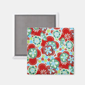 Rode, blauwe, groene & witte bloemen magneet (Voorkant / Achterkant)