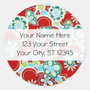 Rode, blauwe, groene & witte bloemen ronde sticker