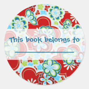 Rode, blauwe, groene & witte bloemen ronde sticker